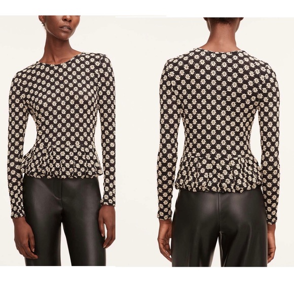 REBECCA TAYLOR Boho Floral Lace-Detail Peplum Top M - Picture 2 of 5